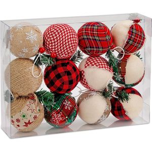 BRUBAKER 12-Delige Set Kerstballen Kerstballen Jute Bedekt - Natuurlijke Kerstboom Decoratie - Kerstboom Hanger - Rood Groen - Ø 8 cm