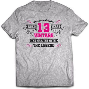 13 Jaar Legend - Feest kado T-Shirt Heren / Dames - Antraciet Grijs / Roze - Perfect Verjaardag Cadeau Shirt - grappige Spreuken, Zinnen en Teksten. Maat L