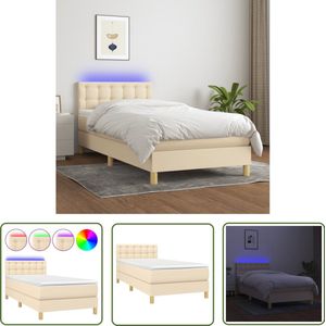vidaXL Boxspring met LED en matras - Crème 80x200 cm Boxspring - Creme - Led Lamp - Pocketed Spring Mattress - Adjustable Headboard