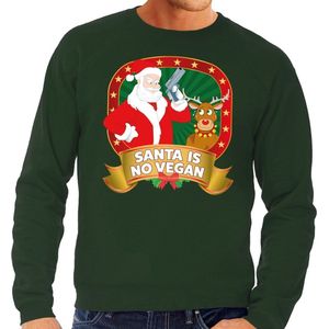 Foute kersttrui / sweater Santa is no vegan - groen - Kerstman met pistool heren M