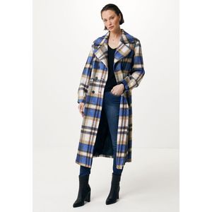 Checked Trenchcoat Dames - Bright Blauw - Maat S