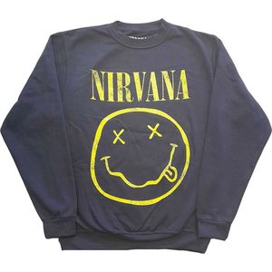 Nirvana - Yellow Happy Face Sweater/trui - XL - Blauw