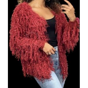 Dilena fashion Fluffy langhaar vest red velvet bewerkt