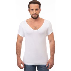 ConfidenceForAll® Anti zweet shirt - met sweatproof okselpads - Heren Diepe V-hals - Katoen Wit maat S