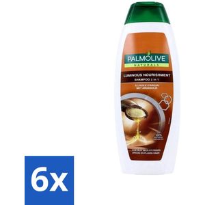 6 x Palmolive Naturals - 2in1 Shampoo - Luminous Nourishment - Voedend & Glanzend - 350 ml - Palmolive Shampoo - Voedende Shampoo - Glanzende Shampoo - Argan Olie Shampoo - 2-in-1 Shampoo