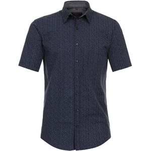 CASA MODA Sport casual fit overhemd - korte mouw - seersucker - blauw met wit dessin - Strijkvriendelijk - Boordmaat: 53 - 54