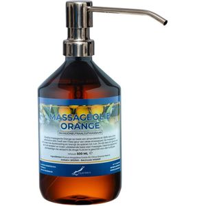 Massageolie Orange 500 ml met zilveren pomp - 100% natuurlijk - biologisch en koud geperst