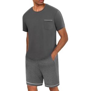 Korte Heren Pyjama Katoen Tweedelig voor Zomer met Ronde Hals en Korte Mouwen