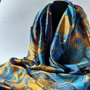 sjaal blauw/goud viscose imitatie zijde zeer luxe uitstraling