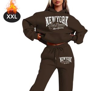 Nivard Joggingpak - Huispak - Volwassenen - Trainingspak - Comfortabel - Joggingsbroek - Tracksuit - Dames - Koffie - XXL