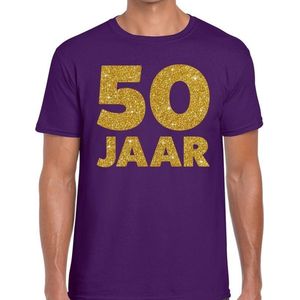 50 Jaar goud glitter verjaardag t-shirt paars heren - heren shirt 50 Jaar - Abraham kleding L