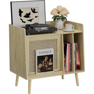 CLGP - Platenspeler Meubel - Lichtbruin - Stand Platenspelerstandaard Met Vinyl Opbergsysteem