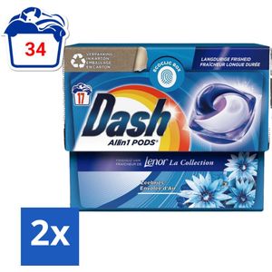 Dash - Lenor Collectie - Wasmiddel Capsules - All-in-1 Pods - Witte en Gekleurde Was - Zeebries - 17 Wasbeurten - Voordeelverpakking - 2 stuks