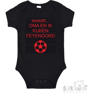 100% katoenen Romper ""ssssstt Oma en ik kijken FEYENOORD"" Unisex Katoen Zwart/rood Maat 62/68