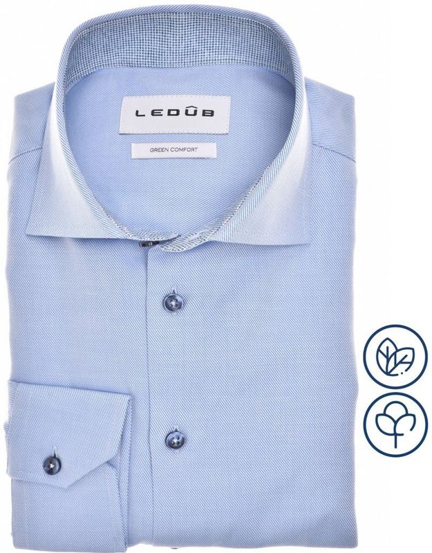 Ledub modern fit overhemd, twill, lichtblauw