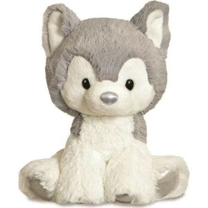 Aurora pluche knuffeldier husky hond - grijs/wit - 20 cm - honden thema speelgoed
