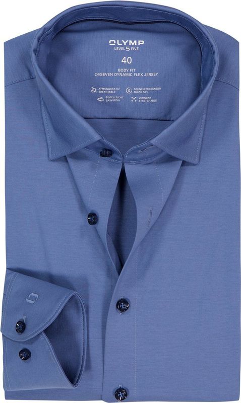 OLYMP - 24/7 Level 5 - Body Fit Overhemd - Blauw - Mouwlengte 7 - Strijkvriendelijk