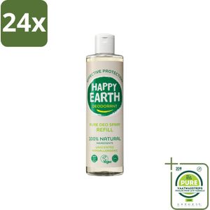 Happy Earth – Deodorant Spray Navulling – 100% Natuurlijk Unscented – 300 ml - Voordeelverpakking - 24 stuks - Geurloze deodorant - Natuurlijke deodorant
