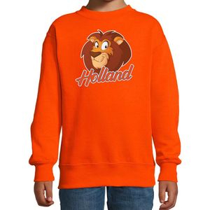 Oranje fan sweater voor kinderen - Holland met cartoon leeuw - Nederland supporter - Koningsdag / EK / WK trui / outfit 118/128 (7-8 jaar)