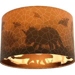 Olucia Dino - Moderne Kinderkamer plafondlamp - Stof - Oranje - Cilinder - 30 cm
