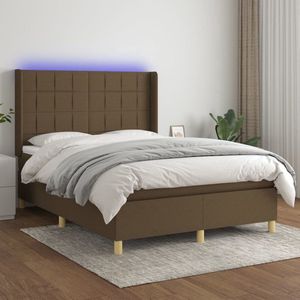 The Living Store Boxspring Dubai - donkerbruin - 193 x 147 x 118/128 cm - LED - pocketvering