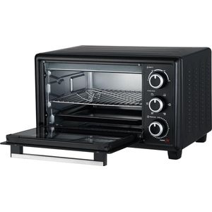 Mini-oven, 20 liter, kleine mini-oven met circulatie, 60 minuten timer, pizza-oven, 1380 W, zwart