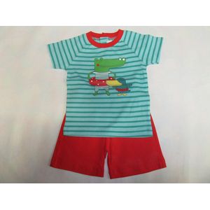 Wiplala - Jen & James - Zomer pyjama - Jongens - Groen rood - Krokodil -  5 jaar 110