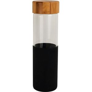 Gepersonaliseerde drink fles met uw eigen tekst of naam - Zwart - Bamboe dop - Ook eigen ontwerp is mogelijk