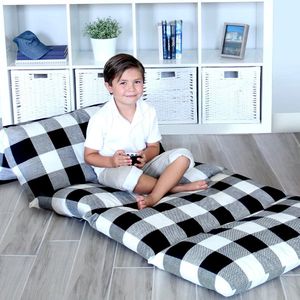 Bed Lounger Vloerkussenhoes Gezellige en stijlvolle zitoplossing voor kinderen Ligstoel Vloerkussenhoes Dutje Mat Geruit Kingsize