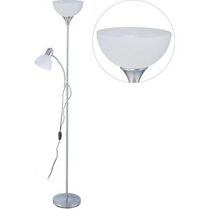 relaxdays vloerlamp met leeslamp - staande lamp woonkamer - modern design - wit-zilver