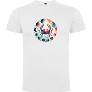 Wit T-Shirt met “Kleurrijke Sterrenbeeld Kreeft – Astrologie – Horoscoop – Zodiac Signs “ Print Full Color Maat S
