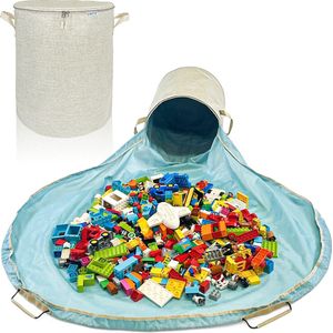 TidyUp - Opbergmand met Speelmat - Speelgoed Mand voor Kinderkamer - Opbergbox met Deksel - Beige XXL - Geschikt voor LEGO & Duplo