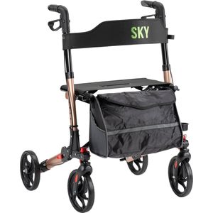 Sky - Lichtgewicht rollator - Champagne - Dubbel opvouwbaar - Met stokhouder, tas en rugband