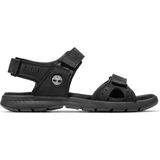 Sandalen - Zwart - Leer/Textiel - Klittenbandsluiting - Laag