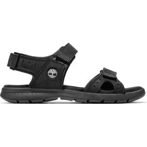 Sandalen - Zwart - Leer/Textiel - Klittenbandsluiting - Laag