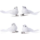8x Decoratie glitter vogeltjes wit op clip 5 cm - Kerstboom decoratie vogeltjes - Kerstboomversiering - hobby/knutsel materiaal