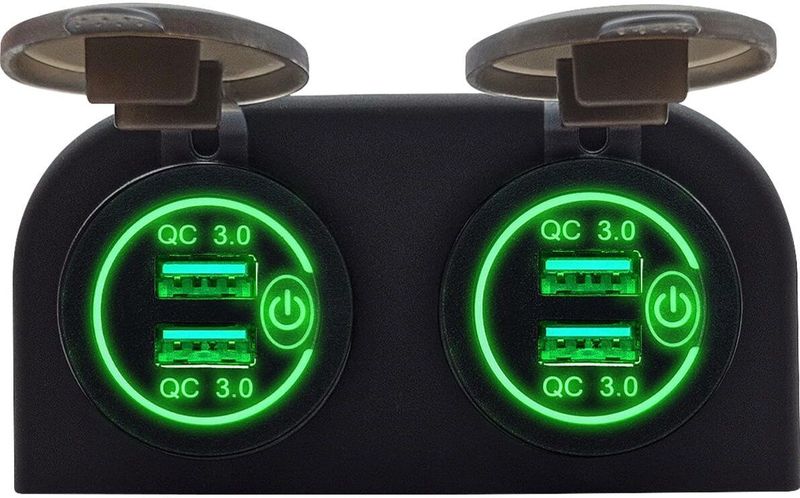 ProRide - PUSB1QC-G - USB Autolader - Groen - 12V - 4 Poorten met Schakelaar