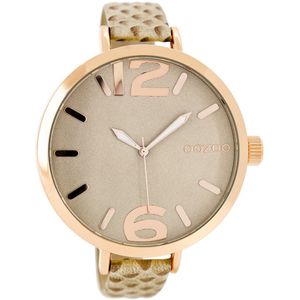 OOZOO Timepieces - Rosé goudkleurige horloge met zand leren band - C7963