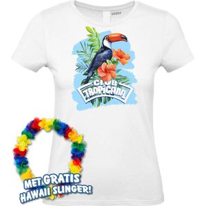 Dames t-shirt Toekan Tropical | Toppers in Concert 2024 | Club Tropicana | Hawaii Shirt | Ibiza Kleding | Wit Dames | maat XXXL