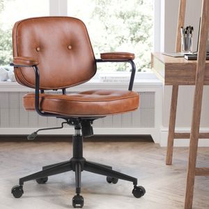 Ergonomische Bureaustoel - Bureaustoel met armleuningen - Lederlook Vintage Bruin