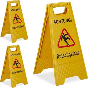 relaxdays 3 x waarschuwingsbord „Achtung Rutschgefahr“ - klapbaar - gladde vloer bord