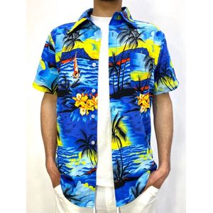Heren Italiaans Zomers Overhemd - Korte Mouw - Palmprint - Open kraag