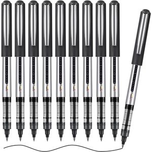 Rollerpennen Set - 10 Stuks Zwarte Gelpennen met 0,5 Mm Kegel Punt voor Schrijven en Journaling