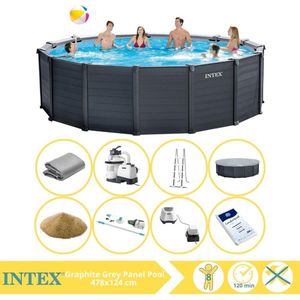 Intex Graphite Gray Panel Zwembad - Opzetzwembad - 478x124 cm - Inclusief Filterzand, Stofzuiger, Zoutsysteem en Zout