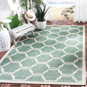 Cream and Green Indoor-Outdoor Area Rug Modern Style 2'7"" x 5' Dark Green-Beige