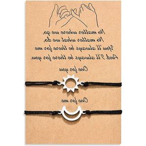 Vriendschapsarmband gevlochten met zon, maan en sterren - Set van 2 - 1CM Roestvrij staal