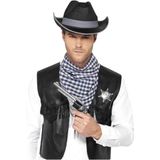 Western Kit Black Mock Leather Waistcoat Hat Badge & Neckscarf