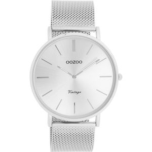 OOZOO Vintage series - zilverkleurige horloge met zilverkleurige metalen mesh armband - C9904 - Ø44