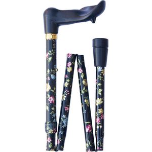 Classic Canes - Opvouwbare Wandelstok - Zwart - Bloemen - Ergonomisch Handvat - Verstelbaar - Aluminium