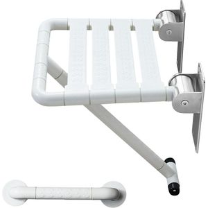 Opvouwbare douchezitting met Grip Bar RVS - Neerklapbare douchezitting met steunbeen - Douchebank voor ouderen en zwangere vrouwen - Anti-slip veiligheid douchestoel